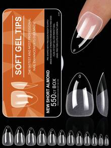 550Pcs Short Square Soft Gel Full Cover Nail Tips Kits, 11 Sizes Full Cover Pre-Shaped Fake Press On Nails With Case For DIY Home-Salon Manicure Tools Nail - Clear - View 23