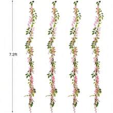 Wisteria Artificial Flowers Garland, 4Pcs Total 28.8ft White Artificial Wisteria Vine Silk Hanging Flower For Home Garden Outdoor Ceremony Wedding Arch Floral Decor - 粉色 - 查看 4