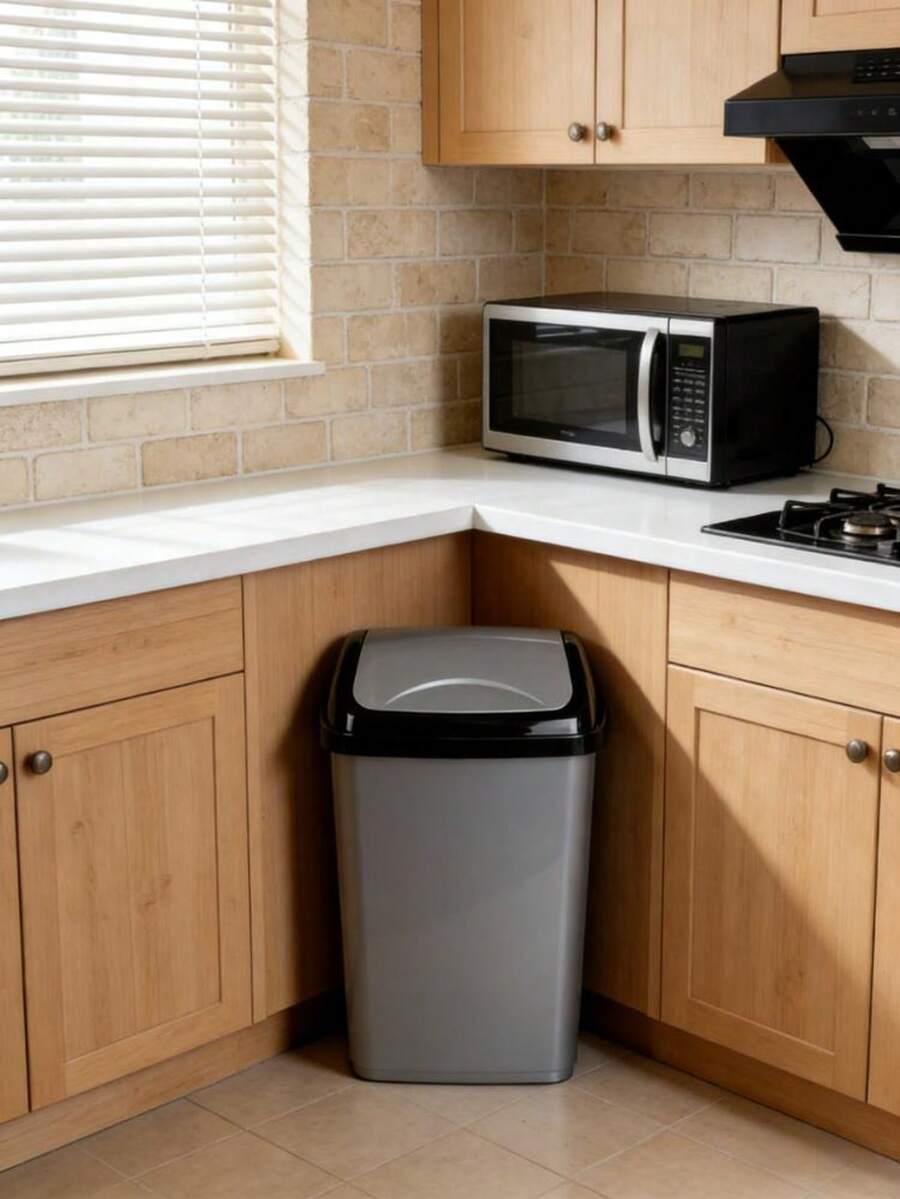 一件50L/60L 黑灰色搖蓋式垃圾桶 靜音緩降帶通風孔 自動回彈開合省力 廚房辦公室臥室大容量衛生桶 垃圾桶 - 黑灰色 - 查看 1