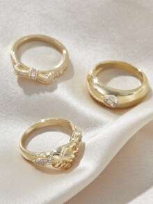 3 件套复古闪亮镶嵌立方氧化锆握手女士戒指套装，时尚百搭，适合女性、母亲节、节日派对、婚礼、感恩节等场合，也是馈赠佳品。 - 套裝 - 查看 3