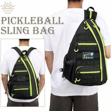Pickleball Bag, Tactical Pickleball Backpack For Women Men, Adjustable Sling Bag With Fence Hook Water Bottle Includes 2 Patches+1Carabiner, Black - Black+Green - View 7