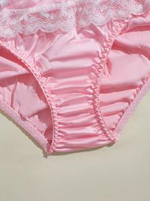 Sexy Lingerie, Pure Desire, Young Woman, Sensual, Pink Tulle, Embossed Lace, Mid-Rise, Pure Desire, Playful Bow Tie, Cotton Crotch, Triangle Panties. - Pink - View 5