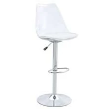Modern Set Of 2 Adjustable Bar Stools With Transparent Plastic Backs And Silver PU Leather Seats. The Metal Legs Are Height-Adjustable And Can Rotate 360° Simultaneously, Making Them Perfect For Kitchens, Small Dining Rooms, And Other Occasions. - White - View 6