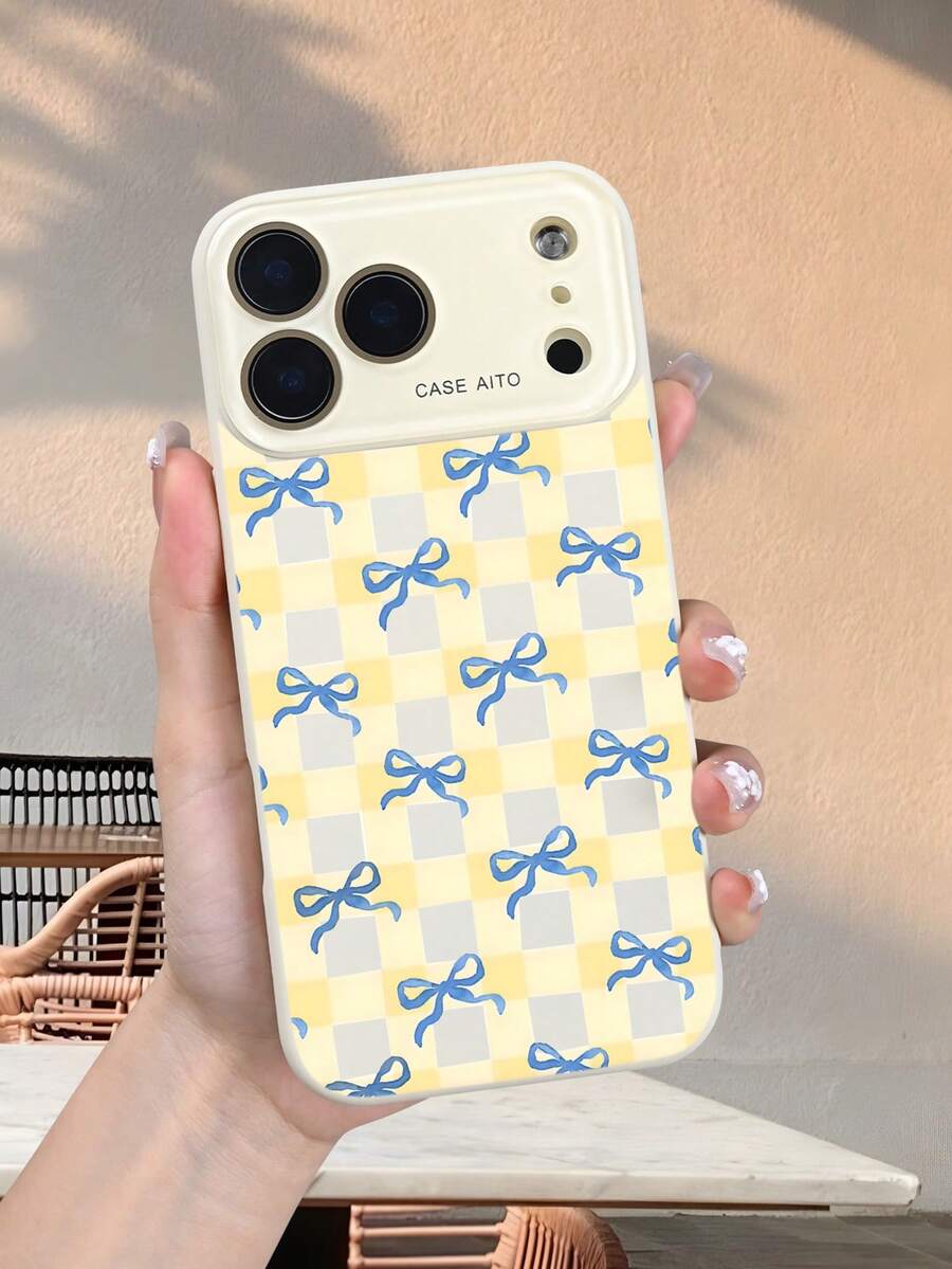 Niedliche Handyhülle mit blauem Schleifen-Karomuster im Y2K-Stil, kompatibel mit iphone17 promax/17 pro/17/Air/16promax/16pro/16/15promax/15pro/15/14promax/14pro/14/13promax/13pro/13/12promax/12pro/12 - Grau - Übersicht 1