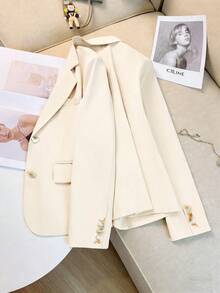 时尚休闲西装外套，新设计优雅纽扣开合西装外套 - 米色 - 查看 4