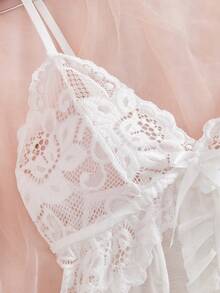 SOFUSEN 女士性感内衣套装，网纱面料性感吊带睡裙，适合居家、酒店、情人节等场合，性感睡裙，性感内衣 - 白色 - 查看 5