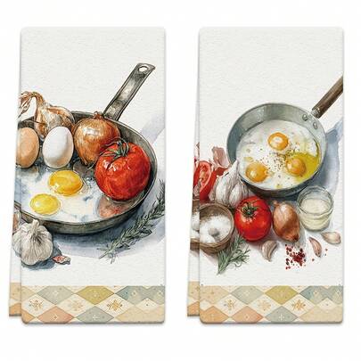 2 paños de cocina con diseño de huevo y verduras, toallas de mano de microfibra súper absorbentes para cocinar en el hogar, hornear, limpiar el baño, actividades al aire libre, decoración para el té de la tarde, suministros para el hogar para regalos de cumpleaños, aniversarios, San Valentín, Acción de Gracias, Navidad, Halloween, bodas, Año Nuevo. Regalos ideales para ella, él, miembros de la familia, novios, novias, padres, familiares, madres, amantes, hijas, hijos, abuelos, abuelas, amigos, compañeros de clase y mascotas. Toalla de cocina, sofá de cocina, cama, coche, dormitorio, sala de estar, oficina, campamento al aire libre, playa, decoración de pared, decoración de dormitorio, decoración de otoño, decoraciones de otoño para el hogar, tema de fiesta de Navidad, decoración de Navidad