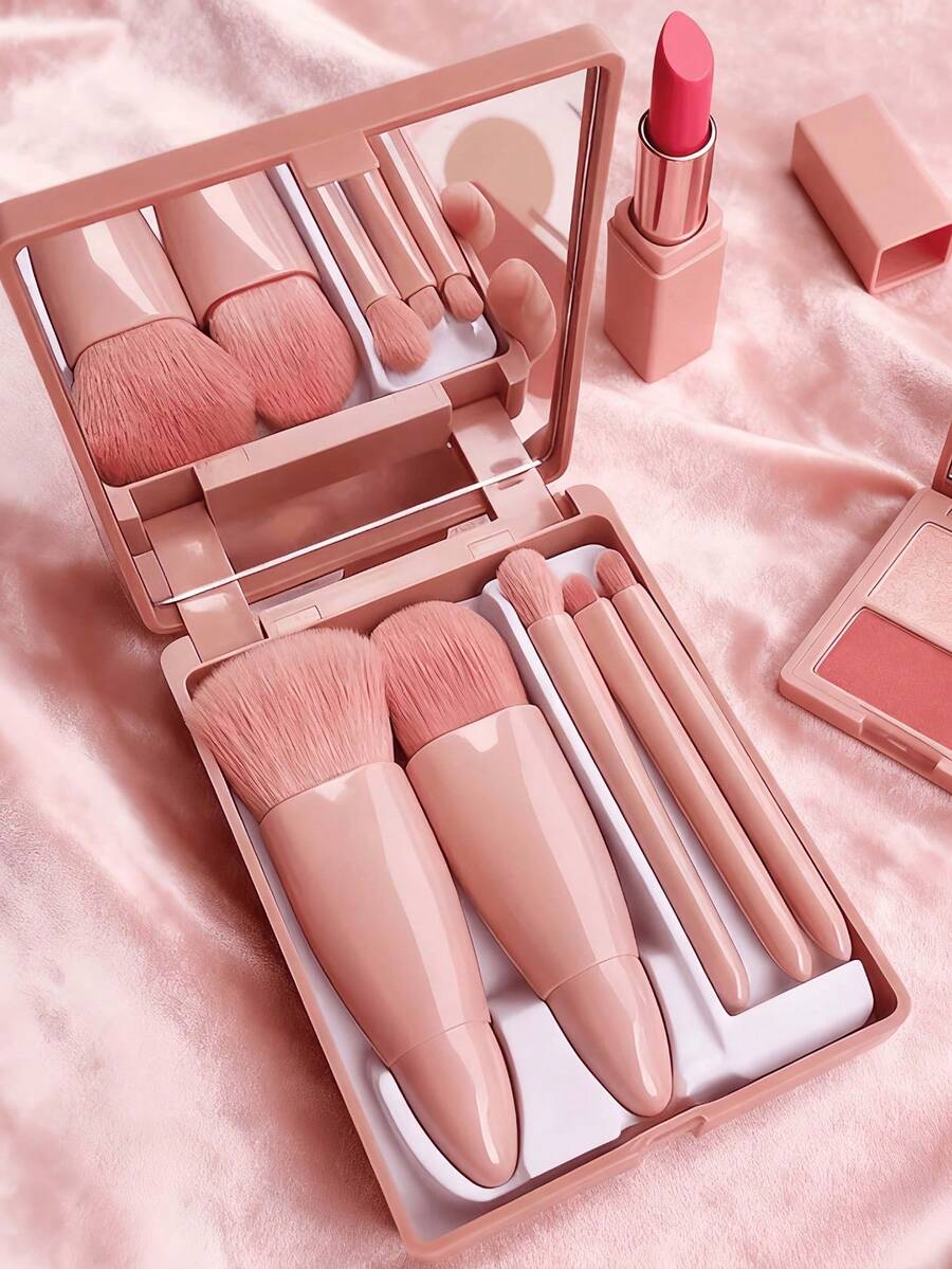 5 Mini Soft Brushes With Mirrors, Compact And Portable, Easy To Apply Makeup, Professional Feel, Effortless And Flawless Appearance, Suitable For Travel Makeup, Suitable For Carrying In A Bag, Delicate And Soft Bristles, Precise Application, Suitable As A Gift - Multicolor - View 1
