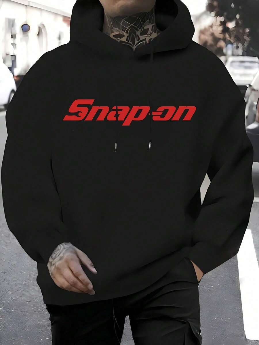 Winter Fashion RecommendationsWinter Fashion RecommendationsVersatile For Autumn Men's Black Hoodie With Red Snap Button Logo - Soft Pullover With Adjustable Drawstring Hood And Kangaroo Pocket - Gym, Streetwear, Casual Wear - Men's Machine Washable Long Sleeve Hoodie - Autumn/Winter Clothing, Sporty Classic Versatile - Black - View 1