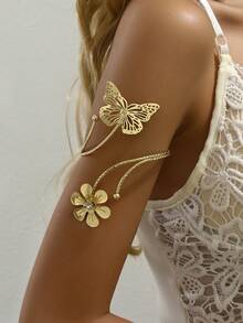 1pc Women's Metal Butterfly Creative Design Niche Fashion Armband, Suitable For Daily Wear (Butterfly Hole Random) - Gold - View 2