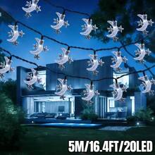 1 Stück Outdoor Solar betriebene Stern & Mond Lichterkette - 5m/7m/17m, 8 Beleuchtungsmodi, 20/50/100 LED Perlen, IP65 wasserdicht, Outdoor Feiertags Dekorative Beleuchtung, Mubarak Fairy Lights, geeignet für Garten, Hof, Pavillon, Terrasse, Veranda, Camping, Hochzeit, Party, Geburtstag, Eid Dekoration (Warmweiß/Weiß/Farbig) - Taubenblau - Übersicht 15