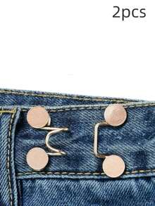 2pcs No-Sew Adjustable Denim Waistband Tighteners, Invisible Jean Button Pins For Pants & Clothing - Durable Metal Waist Extenders, Reusable Waistband Tighteners, White - Multicolor - View 14