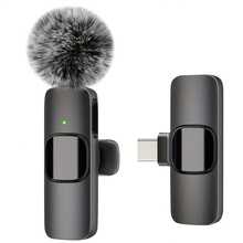 無線夾式麥克風系統，一鍵錄音功能，夾式設計，USB Type-C 介面，全向收音，適用於直播，專業無線領夾式麥克風，兼容 USB-C 智慧型手機、筆記型電腦，用於音訊/影片錄製、遊戲直播、訪談和 Vlog，訪談設備，音訊錄製 - 黑色 - 查看 6