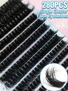 280Pcs False Eyelashes D Curl 8-16mm DIY Eyelash Cluster Extra Thick & Fluffy & Natural Effect Reusable Suitable For Daily Life, Weddings, Dates, Parties, Travel - D - 查看 4