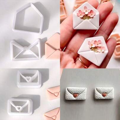 1pc/2pcs Mini Heart Envelope Mold DIY Outline Shape Soft Clay Mold Earrings Necklace Fridge Magnet Jewelry Cutter, Suitable For Valentine's Day Gifts