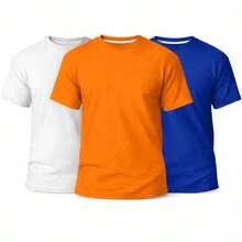 Set Of 3 Men's Basic Plain T-Shirts, 100% Cotton, 30.1 Mm - 白色/橘色/寶藍色 - View 1