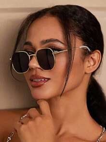 1 pieza Gafas con montura completa de estilo retro, diseño versátil y casual con estilo de moda callejera europeo y americano con diseño cóncavo personalizado - Negro - Ver 2