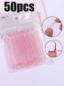 100支/50支/20支装粉色双头水晶美甲胶笔，配有果冻胶卸甲液、角质层推棒、粉刷和印花工具，一次性单根睫毛嫁接水晶微型刷 - 彩色 - 查看 9