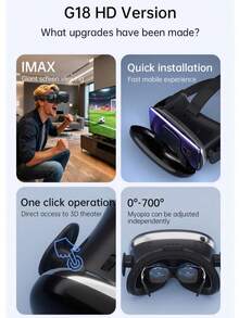 4K 3D VR Headset - Anti-Blue Light, Batteryless, Adjustable Ergonomic Lightweight VR Glasses, Compatible With Android/IOS Smartphones, Immersive Home Theater/Gaming VR Headset, Durable & Comfortable Multimedia VR Accessory