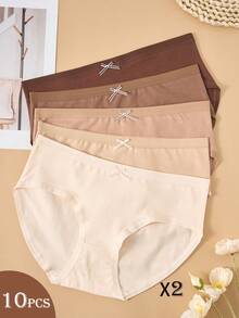 10pcs/Pack Girls' Basic Solid Color Bow Decor Panties - Maroon - View 3