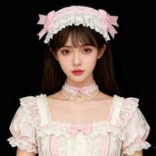 2件套女仆头饰+颈带，日式蕾丝蝴蝶结头饰，发夹，甜美天使街头派对头饰 - 彩色 - 查看 6