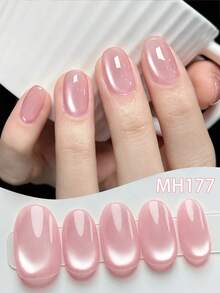 Mtssii 10毫升粉色玻璃珠猫咪磁性凝胶指甲油，春夏月光果冻水晶全息闪亮半永久可卸UV/LED指甲油，家用美甲沙龙DIY美甲用品 - 粉色 - 查看 4