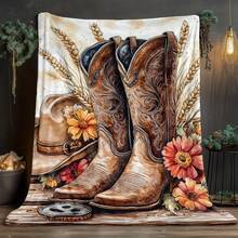 Retro Western Cowboy Theme, Cowboy Boots, Cowboy Hats, Cacti, Feather Design Patterns, Modern Home Style,Super Soft Flannel Printed  Blanket,As Birthday Gifts, Family, Wedding, Souvenir Blankets, Polyester Blankets Suitable For All Seasons, Washable, Machine Washable, Lightweight, Breathable, Comfortable, Warm, Unique, 280gsm For Him, Her Personalized Ideal Gifts For Her, Him, Family, Boyfriend, Girlfriend, Father, Family, Mother, Lover, Daughter, Son, Grandfather, Grandmother, Teacher,Doctor, Nurse,Friend, Classmate, Pet.Perfect Nap, Camping, Travel, Home, Daily Life, Office Decoration, Birthday, Anniversary, Valentine's Day, Thanksgiving, Graduation Season,Christmas, Halloween, Mother's Day, Father's Day, Wedding, New Year Gifts ,Sofa,Bed,Car,Bedroom,Living Room,Office,  Outdoor Camping, Beach,Wall Decoration - 多色15 - 查看 2