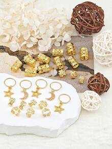 25 piezas Accesorios de joyería para el cabello con estilo sencillo de estrellas, luna y flor de ciruelo para mujeres y niñas (festivales musicales/vacaciones), pinzas de garra, pasadores de cabello, hebillas de cabello - Dorado - Ver 3