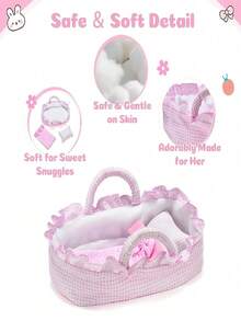 3件套精致娃娃篮套装，适合35厘米/14英寸以下的小型重生娃娃。这套娃娃家具配件玩具套装包括1个篮子、1个枕头和1条毯子，非常适合娃娃和角色扮演玩具套装（不含娃娃）。 - 彩色 - 查看 6