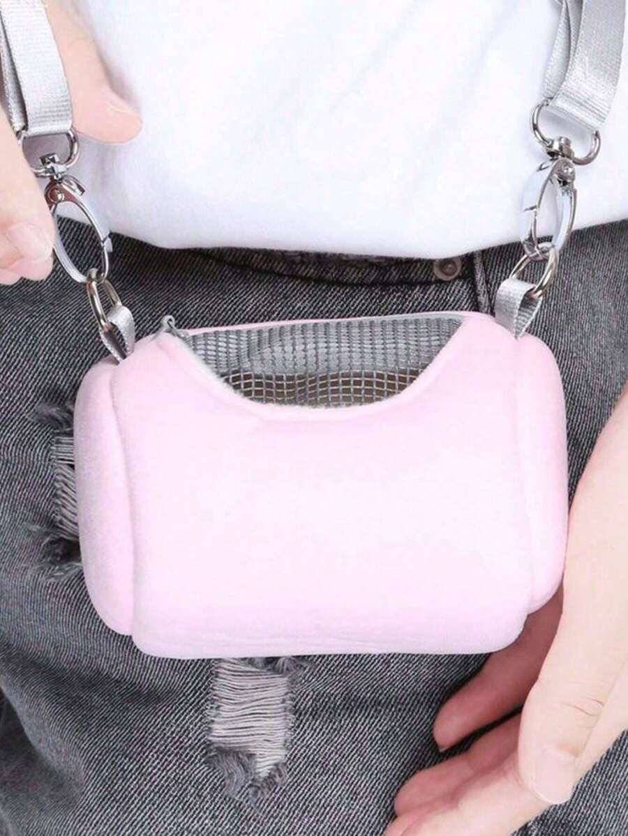 1pc Portable Hamster Backpack, Available In Pink And Gray, Soft, Comfortable And Breathable Hamster & Small Pet Travel Carrier Bag, Suitable For Hamsters, Rabbits, Squirrels And Other Small Animals, Comfortable Round Design - Perfect For Taking Pets To The Vet And Outdoor Adventures