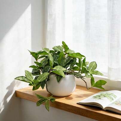 1/2pcs Artificial Variegated Trailing Vine Potted Plant - DIY Decor | Approx. 7 Inches Incl. White Round Pot | Perfect For Decorating Windowsills, Shelves In Living Room, Office Desks, Bedside Tables, Maintains Natural Ambiance With No Maintenance