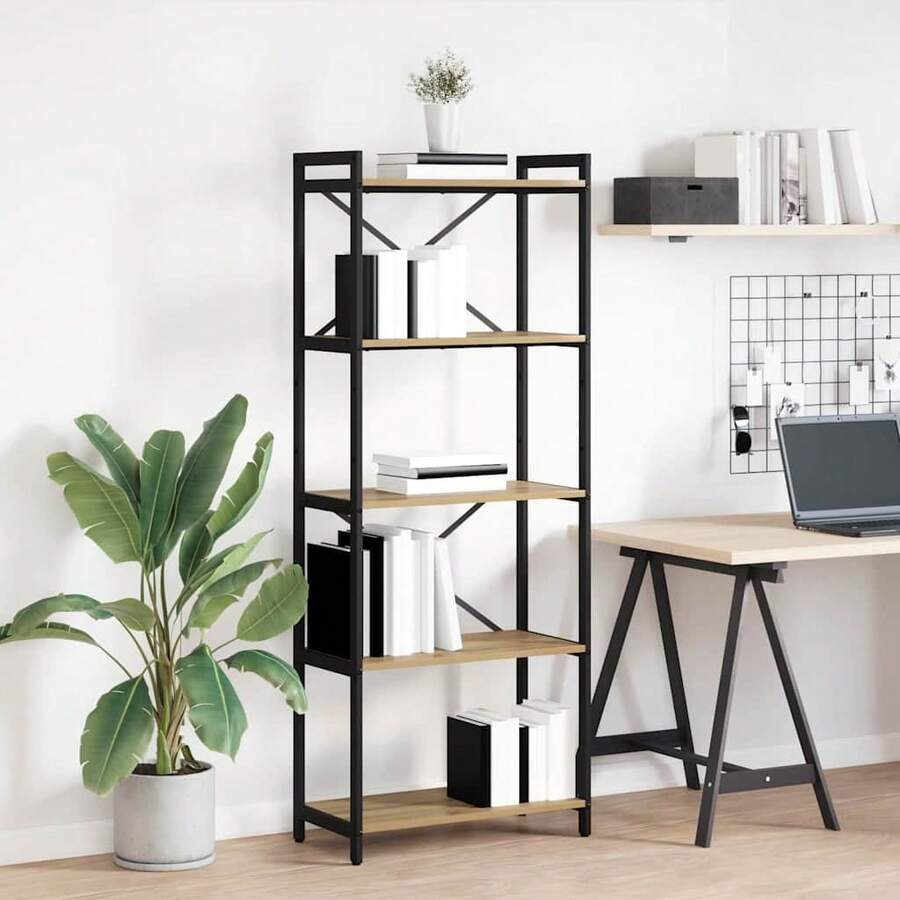 Larryhot Estante de libros Roble artesanal 60 x 30 x 155 cm, Fácil de montar, elegante y hermoso, y conveniente para almacenar artículos, es una opción ideal para el almacenamiento y la decoración del hogar. - Marrón - Ver 1