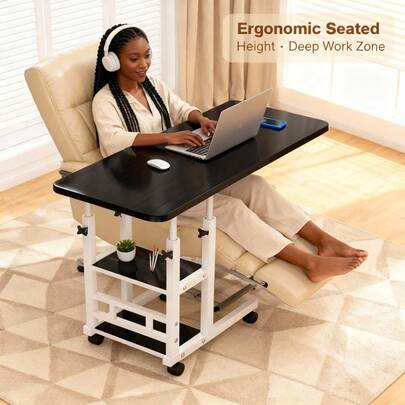 Office Computer Desk, Foldable Mobile Desk With Adjustable Height, Wheels And Storage Drawers - Space-Saving Bed/Sofa Computer Desk, Sturdy Small Work Table, 3-Tier Metal Desk, Suitable For Bedrooms, Living Rooms, Offices, Etc.