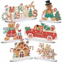 Decor For Home Diamonds Art Kit Decorations, 6 Pack Christmas Diamonds Painting Kit For Adult Tabletop Gift DIY 5D Diamonds Dots, Special Crystal Diamond Gingerbread Man Snowflake Coffee - DP02410 - 查看 1
