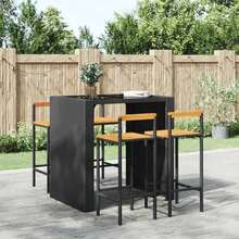 Tabourets de bar vidaXL, lot de 4, noir, en polyrotin et bois d'acacia massif - Noir - Voir 2