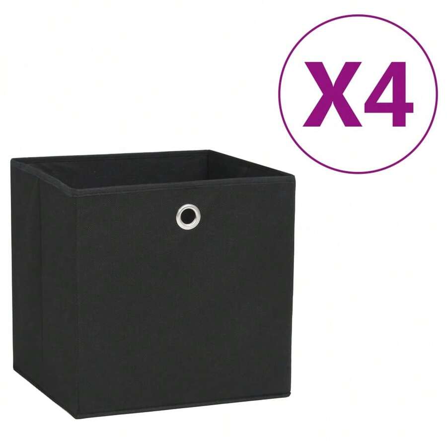 Cajas de almacenamiento vidaXL, 4 unidades, tela no tejida, 28x28x28 cm, color negro. - Negro - Ver 1