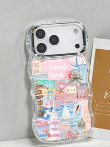 Summer Beach Collage Pattern, Fresh Vacation Style, Transparent Phone Case With Electroplated Ring, Phone Case For IPhone17 PRO MAX IPhone17 AIR /16/15/14/13/12/Pro Max/Pro/Plus, For Galaxy A54/A55/A56/A70/A71/A72/A73/A, Galaxy S26/S25/S24/S23/S22/S21. Wave-Shaped Design, Comfortable Grip, Everyday Reliable Protection. Great Gift Choice For Holidays, Perfect For Users Who Love Ocean Elements And Relaxed Vibes, Pastel Pink Tones With Sailboats, Lighthouses, And Beach Text, Creating A Romantic Island Feel And Summer Energy. - 無色 - 查看 2