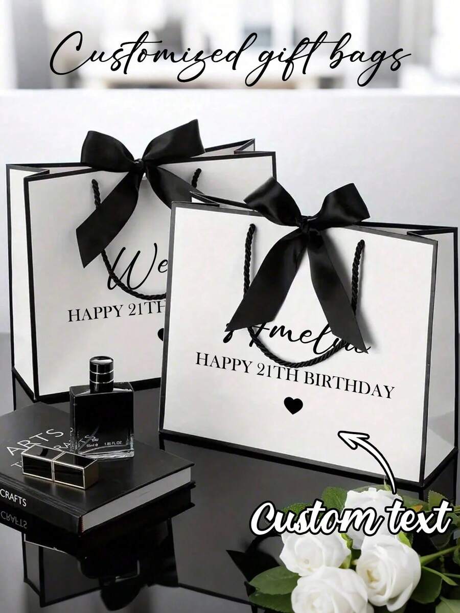 1pc Customized Gift Bag With Logo, Name, Blessing, Gift Packaging Bag, Birthday Gift Bag, Customized Packaging, Creative, High-End, Black Bow Customized Gift Bag,Multi-Functional, Ornamental,Reusable,Exquisite,Stylish,High-Quality,Colorful,Modern,Custom,Personalized,Unique,Ideal Gifts For Him,Ideal Gifts For Her,Boyfriend,Dad,Girlfriend,Mom,Family - Multicolor - View 1