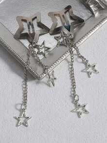 Y2K Edgy Baddie Style Metal Star Pendant Hair Clip, Five-Pointed Star Side Clip For Hairstyle Decoration, Claw Clips, Hair Slide, Hair Barrettes, Hair Accessories For Women, Head Accessories, Hairpin - Silver - View 6