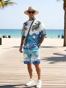 Men's Summer Vacation Style Short Sleeve T-Shirt And Shorts Set - Multicolor - View 4