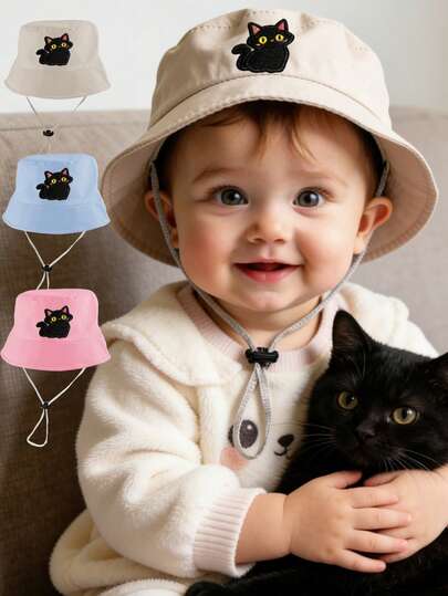 1 PC Newborn Toddlers Baby Children Hip Hop Cap Embroidery Bucket Hat Girls Boys Snapback Hat Adjustment Outdoor Casual Sunshade Cap 1-3Y