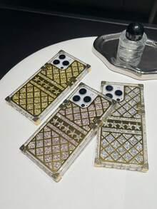 1 Peça Capa de Telefone Antiderrapante Transparente Grossa de TPU com Estrela Dourada em Forma de Losango, Compatível com iPhone 16 Pro Max - Dourado - Visão 6