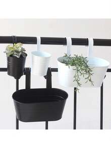 2个/4个黑色铁艺花盆吊盆，适合种植多肉植物、小型花卉，可用于阳台、庭院栏杆、墙面装饰 - 彩色 - 查看 9