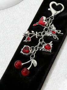 1个精美樱桃心形蝴蝶珐琅钥匙扣 Y2k新哥特植物爱情钥匙圈 女士女孩精美礼物 手工饰品 - 鑰匙鏈 - 查看 5