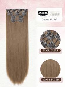 20inch Clip In Hair Extensions, Straight Synthetic Hair Extensions, SuitableSmooth And Silky For Women And Girls Daily Use - Multicolor - View 7