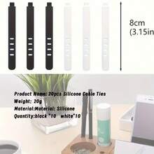 20pcs Silicone Cable Ties - Multipurpose Wire Organizer For Travel And Desk, Lightweight And Convenient - Multicolor - View 3
