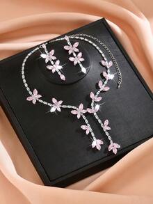 3pcs/Set Elegant Butterfly Shaped Bridal Women's Fashionable Crystal Necklace Set, Luxurious Jewelry Set Suitable For Weddings, Birthday Gifts, Parties.