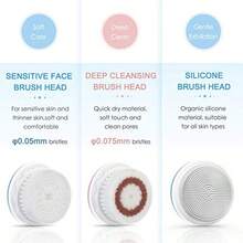 Cepillo de limpieza facial vibratorio, 3 cabezales y 3 modos, resistente al agua, temporizador inteligente, carga inalámbrica, para una limpieza facial completa - Morado - Ver 3