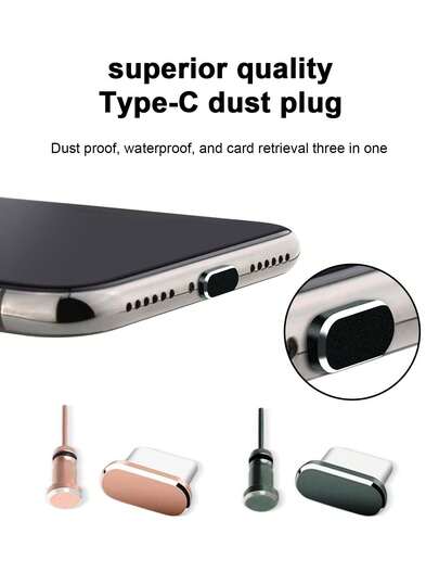 2-In-1 Metal Dust Plug For IOS, Android And Type-C Charging Ports