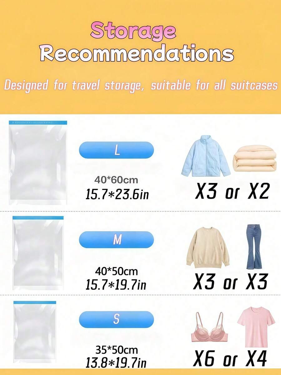 15/3/1 件装真空压缩旅行袋，卷式收纳袋（无需真空泵），节省空间的行李打包袋，衣物、内衣、卧室收纳必备